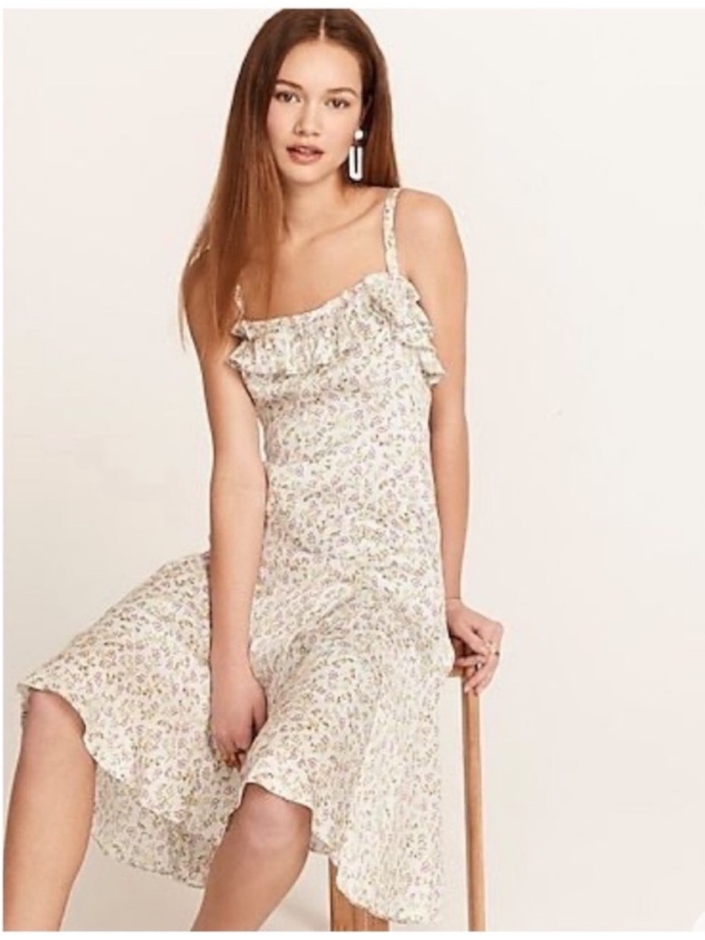 J. Crew in Wisp Floral Ruffle Silk Blend Midi Dress Size 10